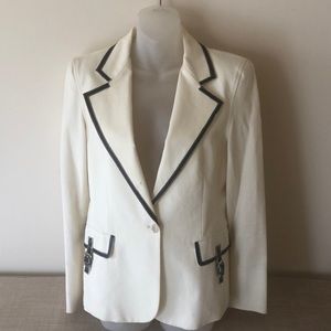 Michael Kors Off White Blazer / Leather Trim Sz 8